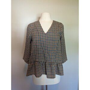 See You Soon Small Gingham Checkered Peplum Top Academia